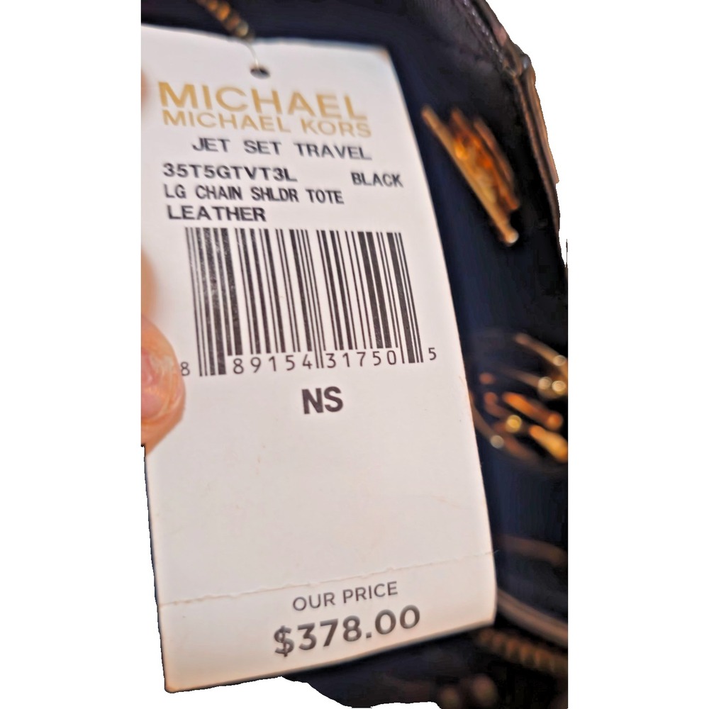 Michael Kors Jet Set Travel Tote Bag Large Chain Black Saffiano Leather NWT - Picture 7 of 16